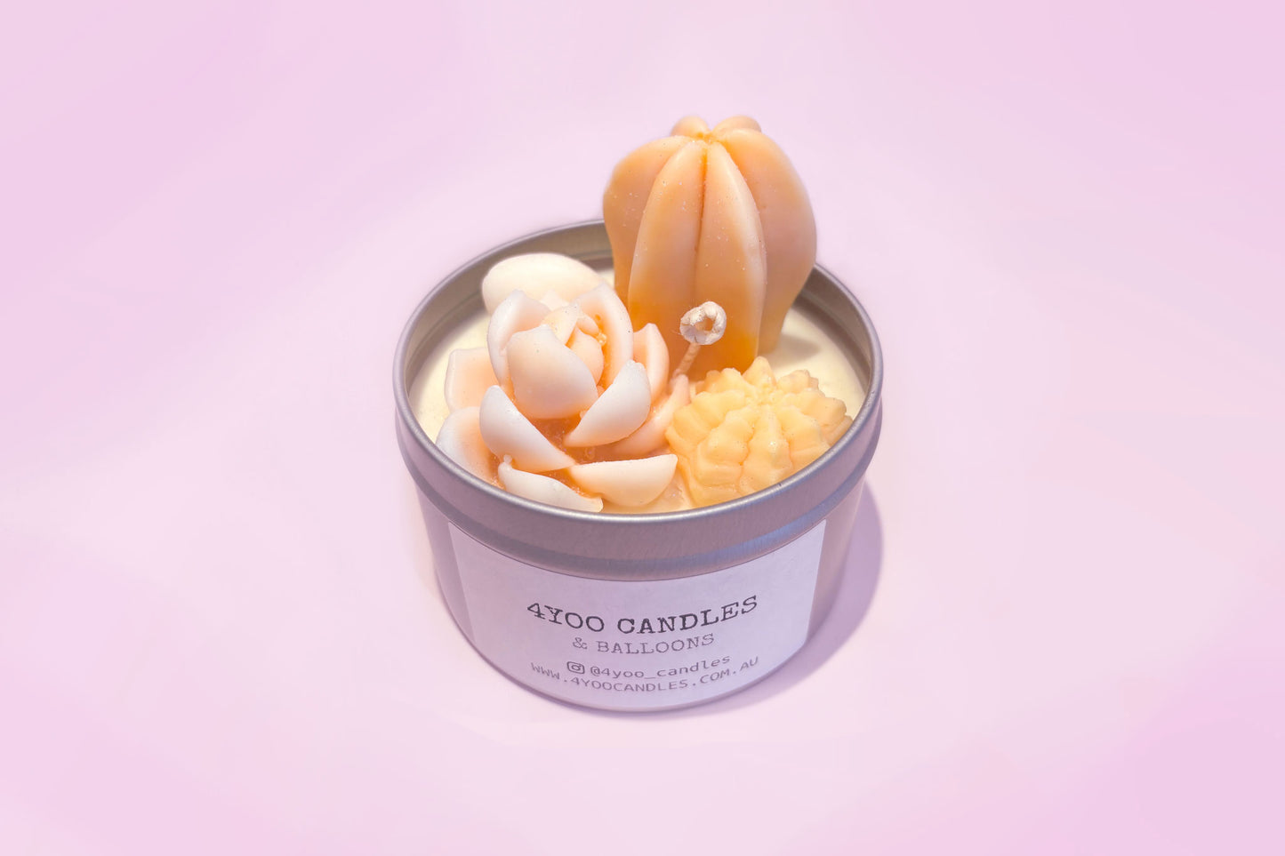 Soy Candle Cactus and Flower Tin Candle